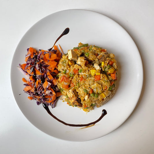 Golden Fried Rice w/ steamed spring greens